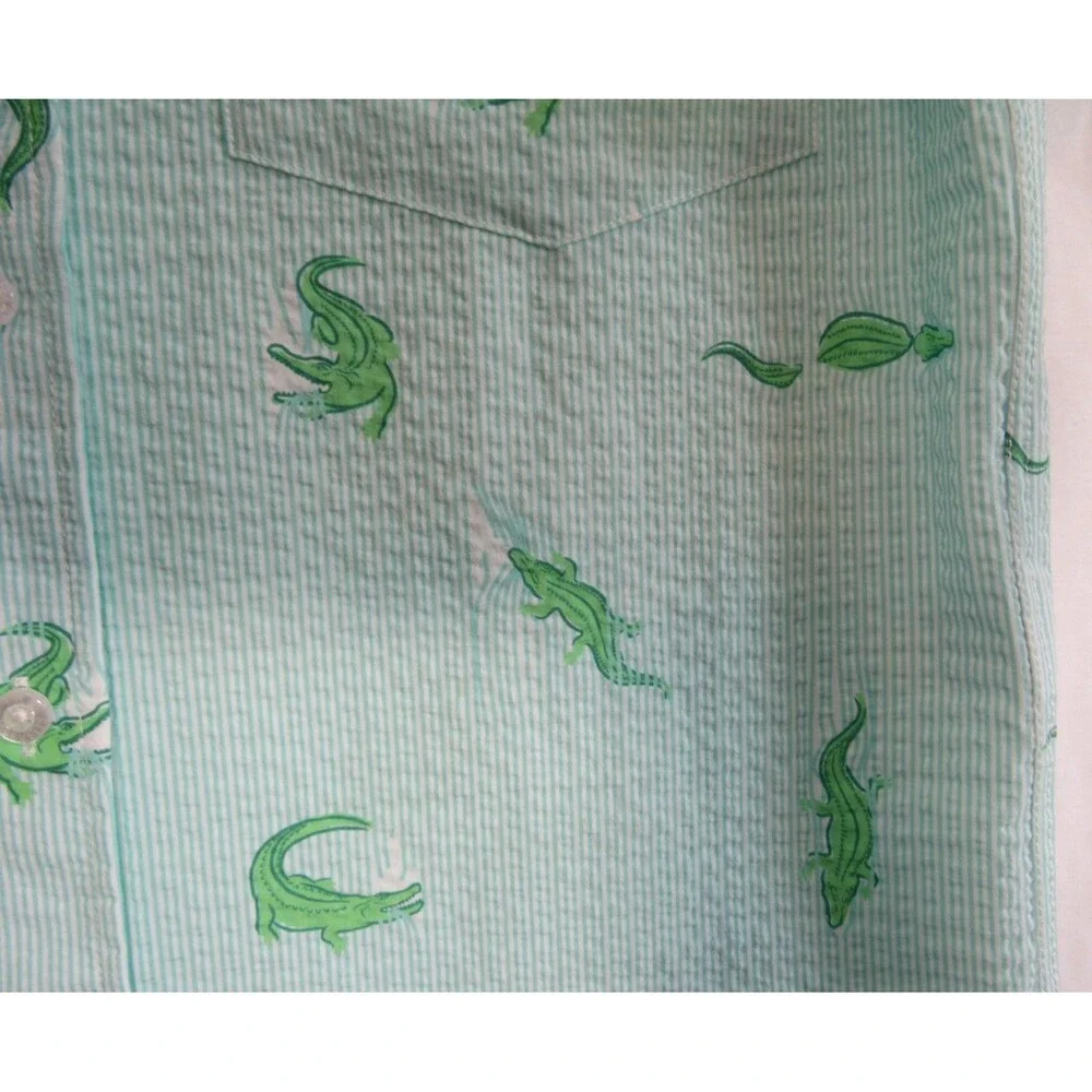 RSVLTS Alligator Green Striped Seersucker Short Sleeve Button Down Shirt XS NWT